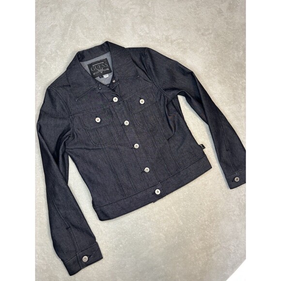GUESS Women's  Large Denim Truckers Jacket Black Made In USA New w/o Tags - Picture 4 of 9